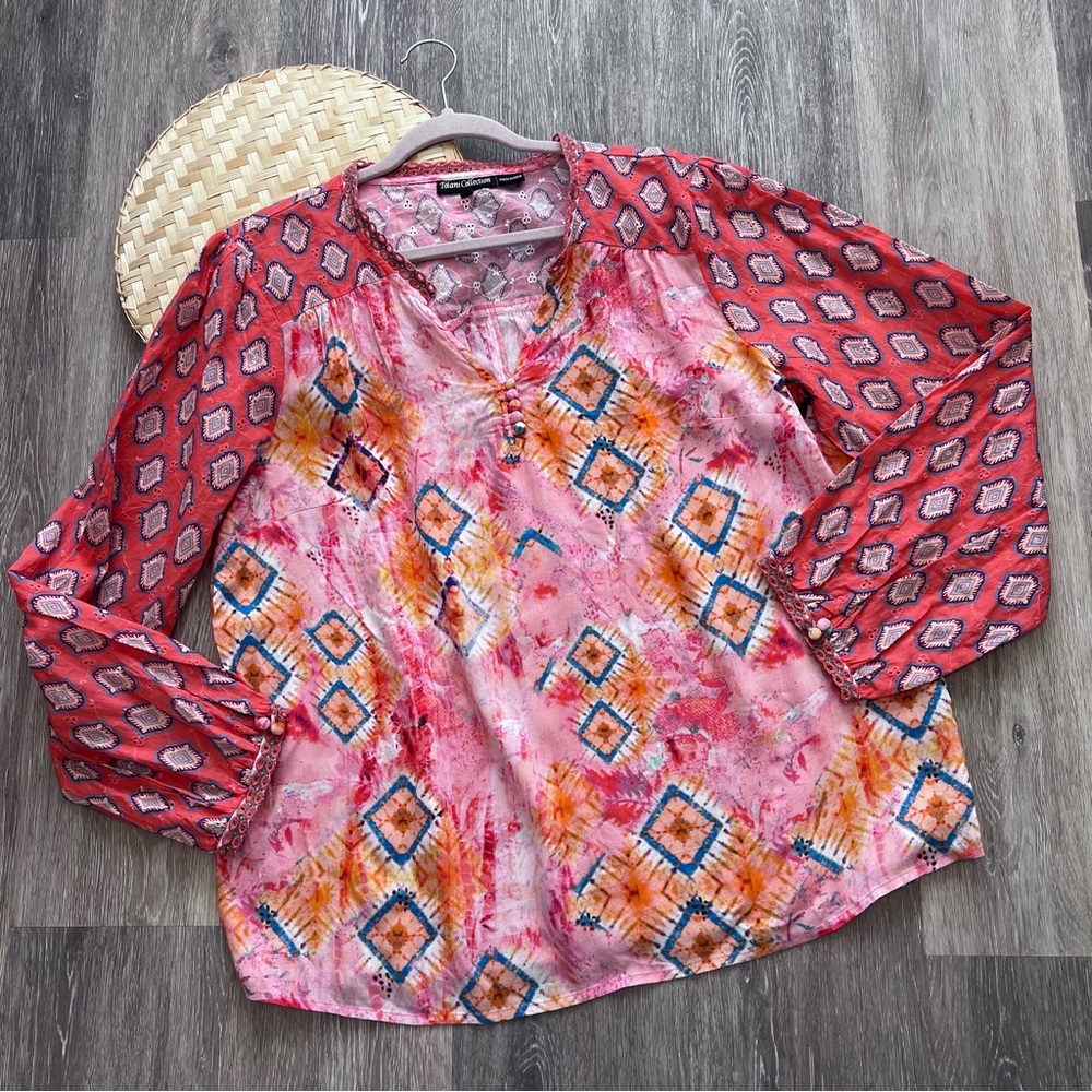 Tolani collection embroidered boho long sleeve blouse